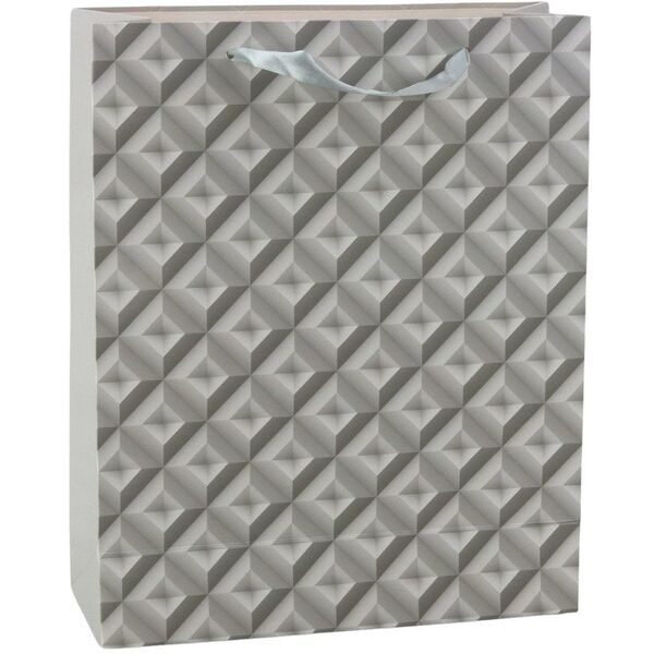 Torba Prezentowa Efekt Geometrii 3D Szara 32 x 26 x 10,5 cm
