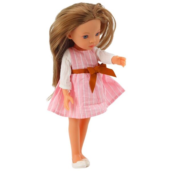 Lalka W Różowej Sukience z Kokardą Długie Brązowe Włosy LEAN Toys