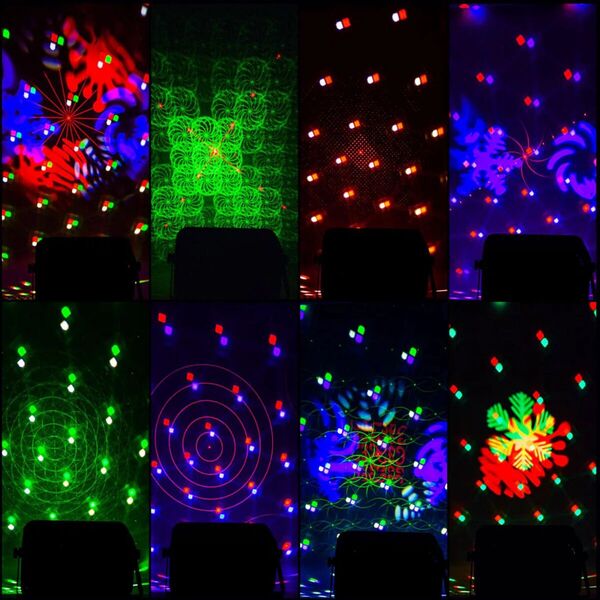 LIGHT4ME PARTY V multiefekt świetlny LED RGBW-UV 6w1 efekt Bee Eye biały stroboskop UV Water Wave par 2x laser R/G
