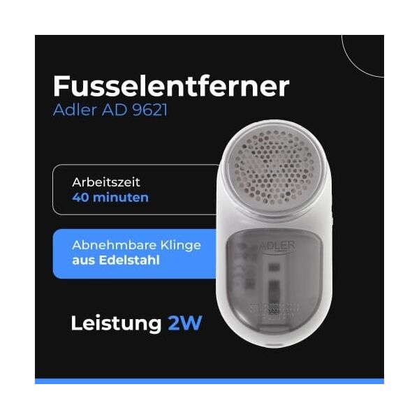 Adler | Lint Remover | AD 9621 | White | Rechargeable battery | 2 W