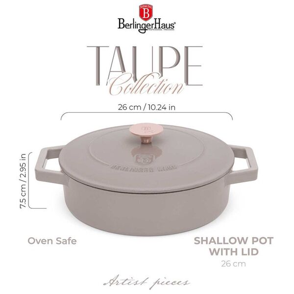 Μαντεμένια Κατσαρόλα 26cm Επίπεδη Berlinger Haus Bh-6527 Taupe Lumarko!