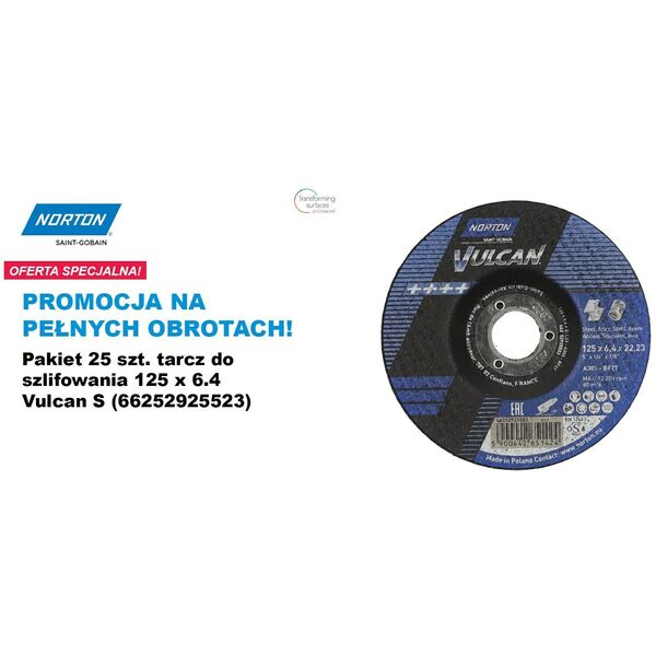 NORTON ΤΡΟΧΟΣ ΛΕΙΑΝΣΗΣ VULCAN 125mm x 6,4mm A30S ΓΙΑ ΜΕΤΑΛΛΟ /25τμχ.