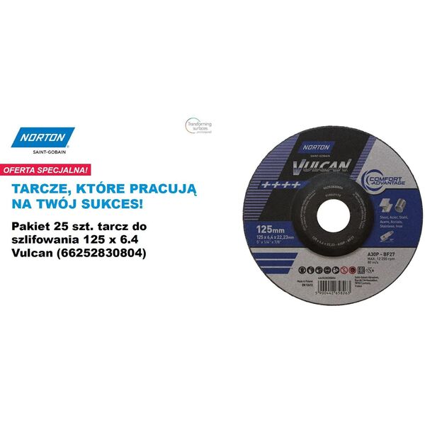 NORTON ΤΡΟΧΟΣ ΛΕΙΑΝΣΗΣ VULCAN 125mm x 6,4mm A30P ΓΙΑ ΜΕΤΑΛΛΟ /25τμχ.