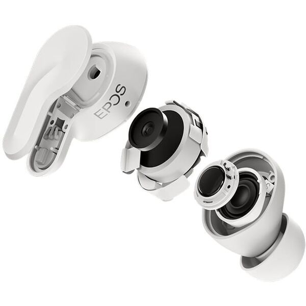 EPOS ADAPT E1 λευκό Bluetooth TWS Earbuds Multi-Connect IPX5 Hybrid ANC Ladecase USB-C Dongle Ohradapter Teams και iPhone Zertif.