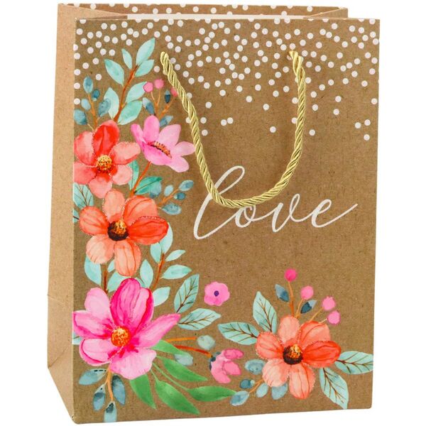 Τσάντα Δώρου Με Επιγραφή Love Λουλούδια 23 x 18 x 10,5 cm