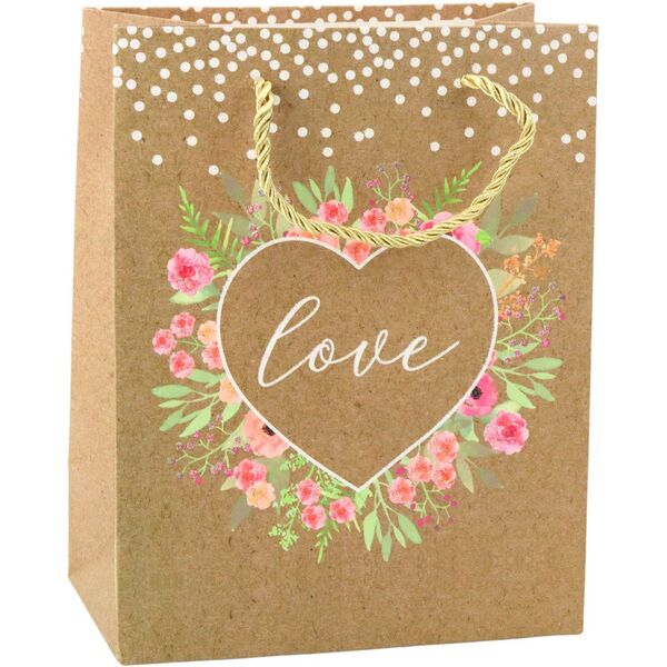 Τσάντα Δώρου Με Επιγραφή Love Λουλούδια 23 x 18 x 10,5 cm