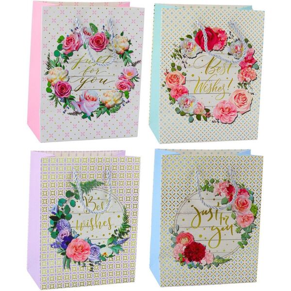 Τσάντα Δώρου Σχέδια Λουλούδια Best Wishes 23 x 18 x 10,5 cm