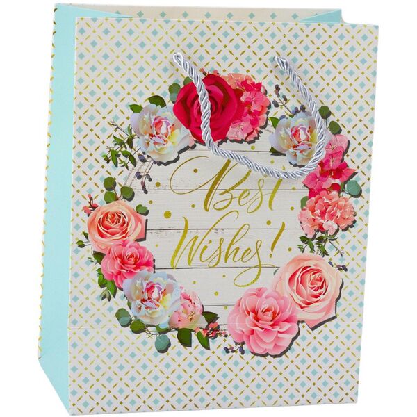 Τσάντα Δώρου Σχέδια Λουλούδια Best Wishes 23 x 18 x 10,5 cm