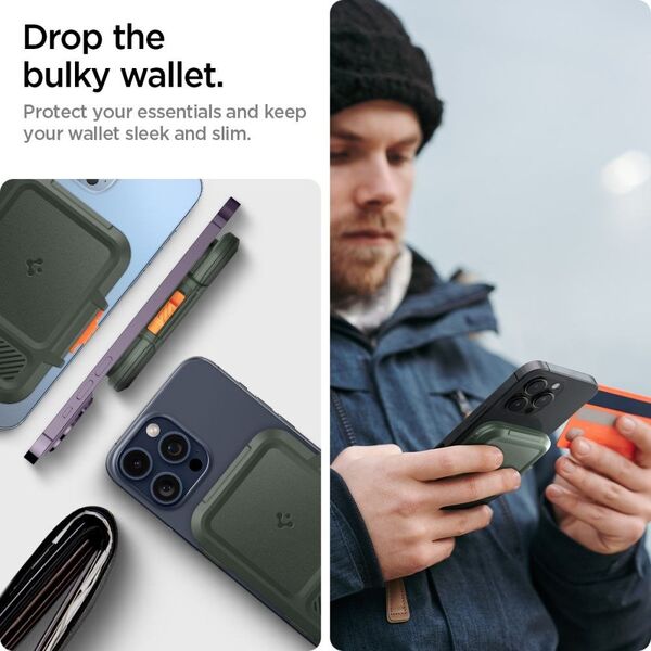 SPIGEN LOCK FIT MAGSAFE UNIVERSAL ΜΑΓΝΗΤΙΚΗ ΘΗΚΗ ΚΑΡΤΩΝ ΣΤΡΑΤΙΩΤΙΚΟ ΠΡΑΣΙΝΟ