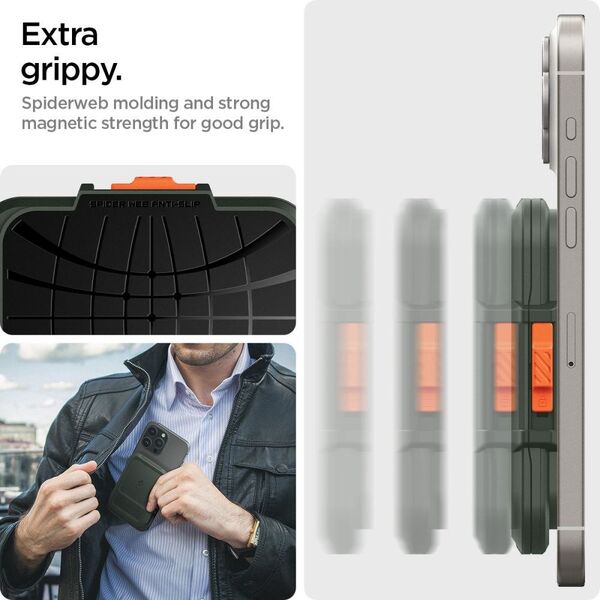 SPIGEN LOCK FIT MAGSAFE UNIVERSAL ΜΑΓΝΗΤΙΚΗ ΘΗΚΗ ΚΑΡΤΩΝ ΣΤΡΑΤΙΩΤΙΚΟ ΠΡΑΣΙΝΟ