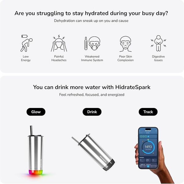 HidrateSpark HidrateSpark Pro Tumbler – Έξυπνο μπουκάλι νερού, 592 ml, ανοξείδωτο 12515204 815105026219