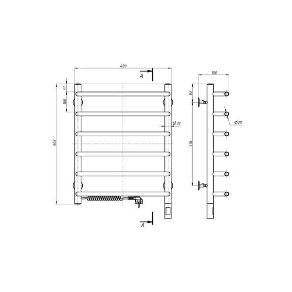 Ηλεκτρικός στεγνωτήρας πετσετών Navin Navin Simfonia 480*600 Αισθητήρας με χρονοδιακόπτη αριστερά 10-009133-4860