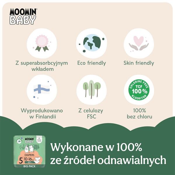 MOOMIN Baby, Πάνες 5 MAXI (10-16kg), 60 τεμ. EKO BIG PACK