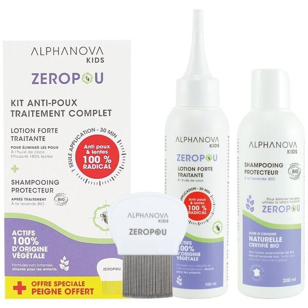 Alphanova Kids, ZEROPOU, Ολοκληρωμένο Σετ κατά της Ψείρας 3 σε 1 με Χτένα, Βάλσαμο και Σαμπουάν