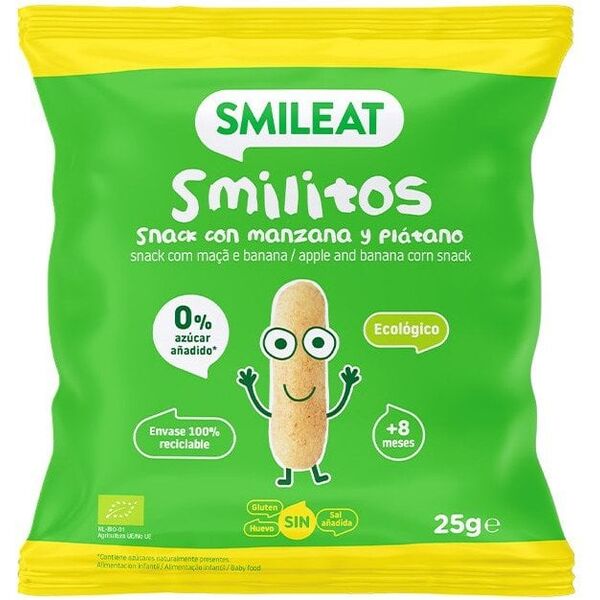 Smileat, BIO Smilitos, Τραγανά καλαμπογκοφρέτες με γεύση μήλου και μπανάνας 8μ+, 25g