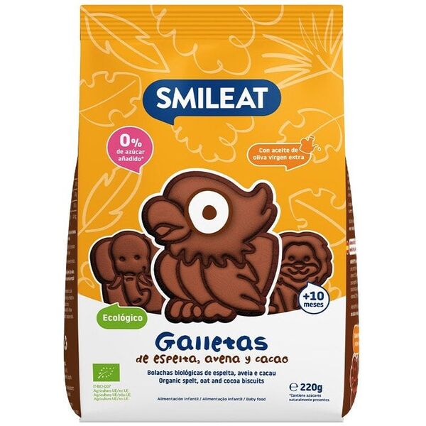 Smileat, ΒΙΟ Μπισκότα με σπέλτα, κακάο και μήλο 10μ+, 220 γρ