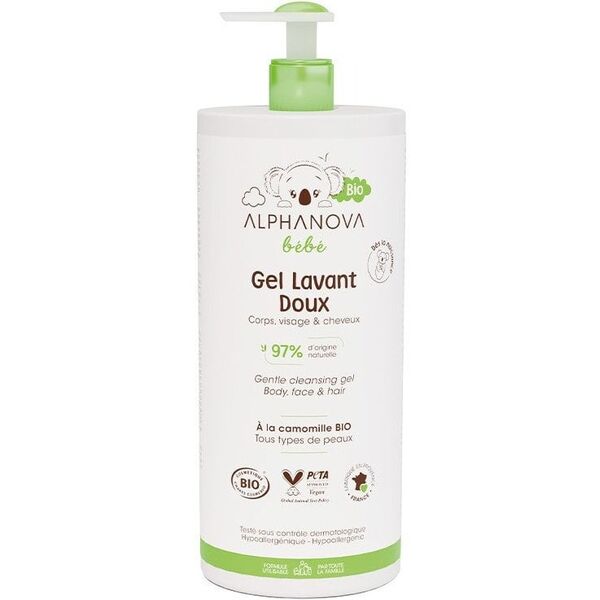 Alphanova Bebe Bio, Απαλό τζελ καθαρισμού για βρέφη 2 σε 1, 1000 ml