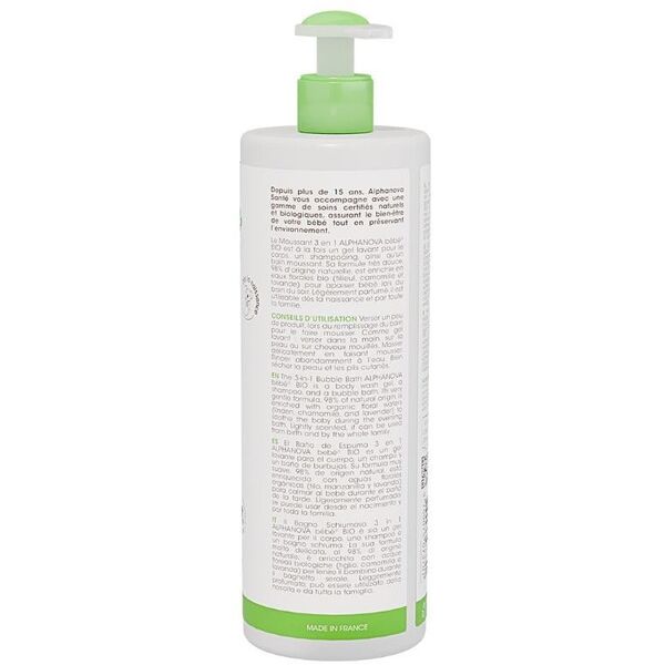 Alphanova Bebe Bio, Απαλό Υγρό Μπάνιου για Βρέφη 3 σε 1, 400 ml