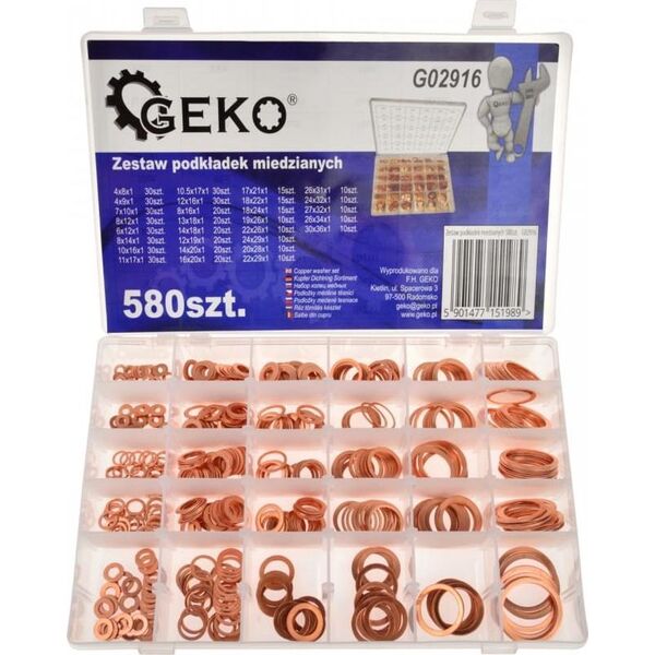 Geko ZESTAW PODKŁADEK MIEDZIANYCH 580SZT.(20) G02916 GEKO