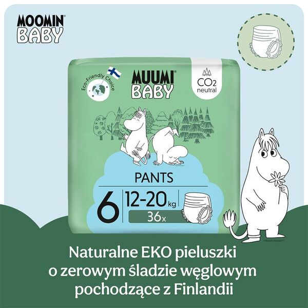 Muumi Baby, Οικολογικές πάνες-βρακάκια μιας χρήσης για παιδιά, μέγεθος 6 (12-20kg), 36 τεμ.