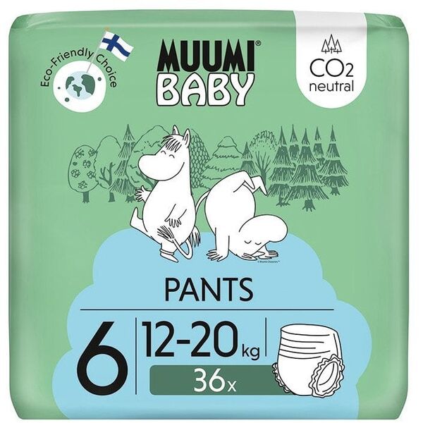 Muumi Baby, Οικολογικές πάνες-βρακάκια μιας χρήσης για παιδιά, μέγεθος 6 (12-20kg), 36 τεμ.