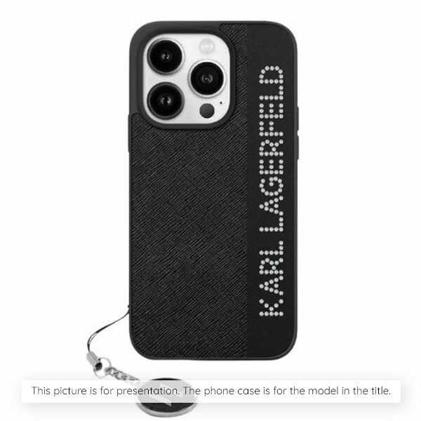 Θήκη Karl Lagerfeld Saffiano Crystals με αλυσίδα για iPhone 16 Pro Max μαύρο