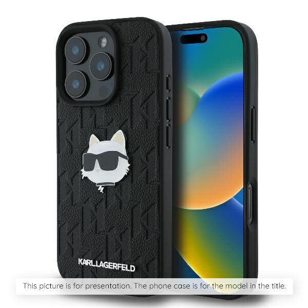 Θήκη Karl Lagerfeld Monogram Choupette Head Pin για iPhone 16e μαύρο