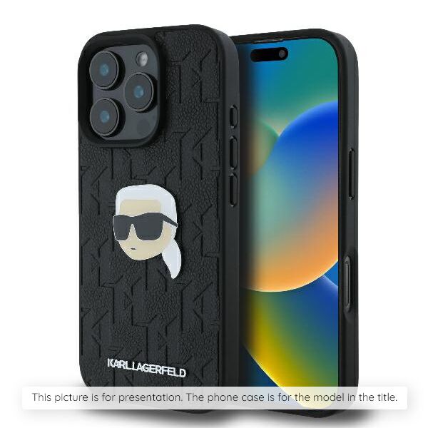 Θήκη Karl Lagerfeld Monogram Karl Head Pin για iPhone 16e μαύρο