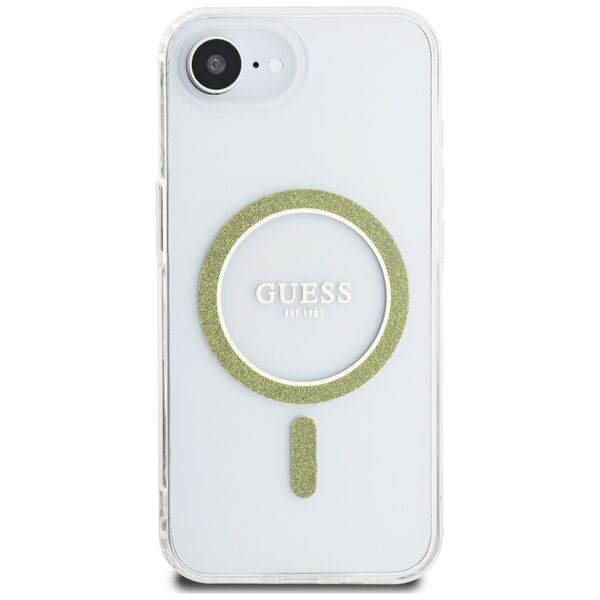 Θήκη Guess IML Glitter Circle MagSafe για iPhone 16e διάφανη