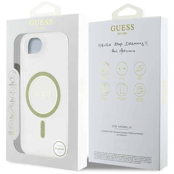 Θήκη Guess IML Glitter Circle MagSafe για iPhone 16e διάφανη
