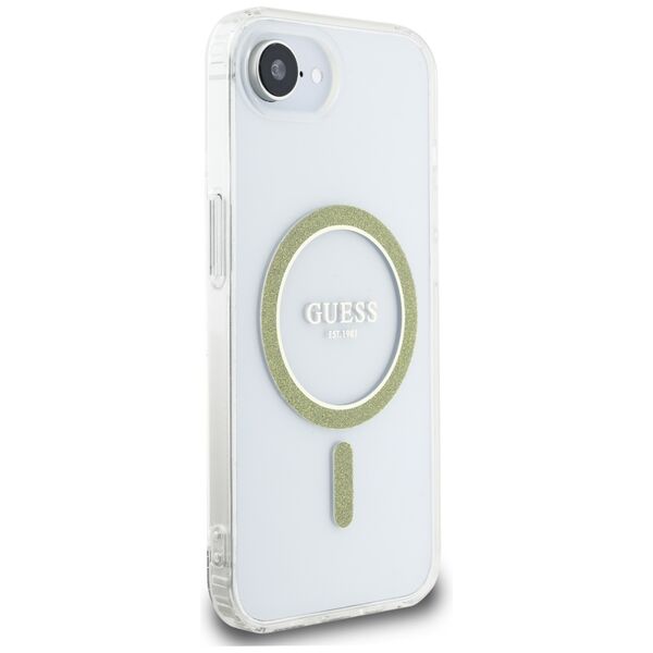 Θήκη Guess IML Glitter Circle MagSafe για iPhone 16e διάφανη