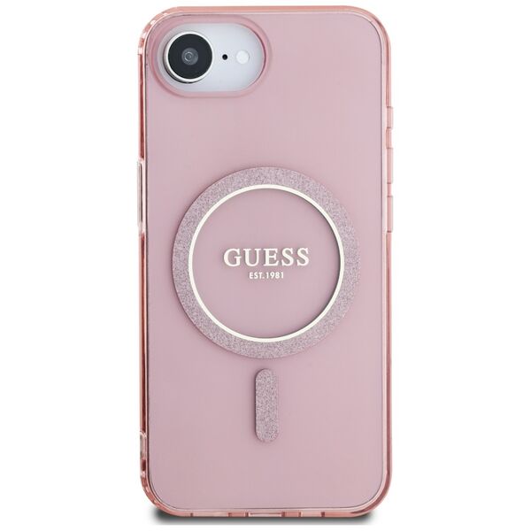 Θήκη Guess IML Glitter Circle MagSafe για iPhone 16e ροζ