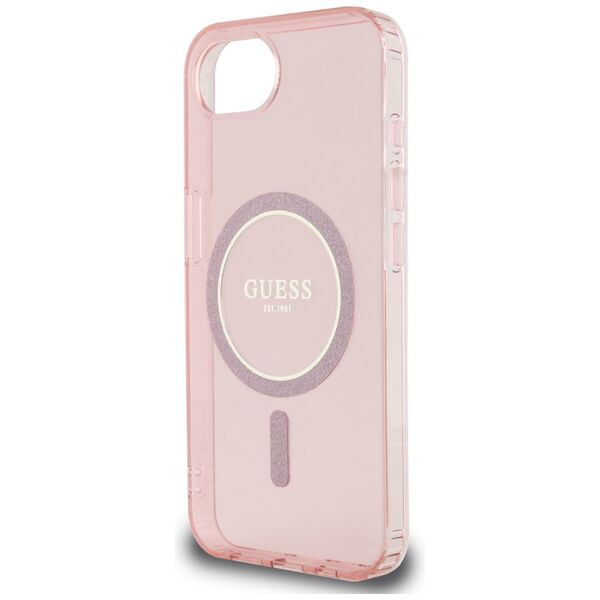 Θήκη Guess IML Glitter Circle MagSafe για iPhone 16e ροζ