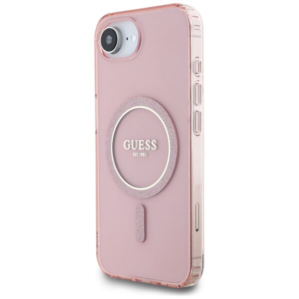 Θήκη Guess IML Glitter Circle MagSafe για iPhone 16e ροζ