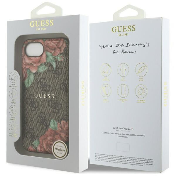Θήκη Guess 4G Flowers Print MagSafe για iPhone 16e καφέ