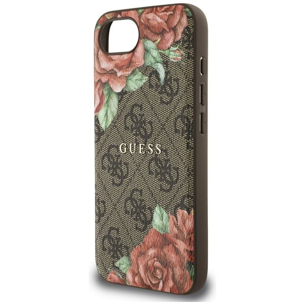 Θήκη Guess 4G Flowers Print MagSafe για iPhone 16e καφέ