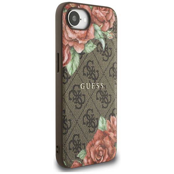 Θήκη Guess 4G Flowers Print MagSafe για iPhone 16e καφέ