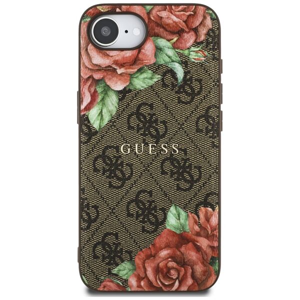 Θήκη Guess 4G Flowers Print MagSafe για iPhone 16e καφέ