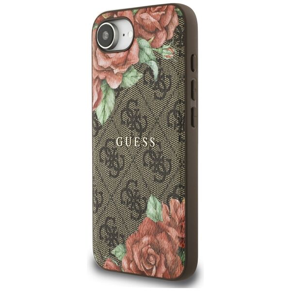 Θήκη Guess 4G Flowers Print MagSafe για iPhone 16e καφέ