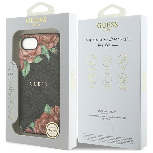 Θήκη Guess 4G Flowers Print MagSafe για iPhone 16e μαύρο