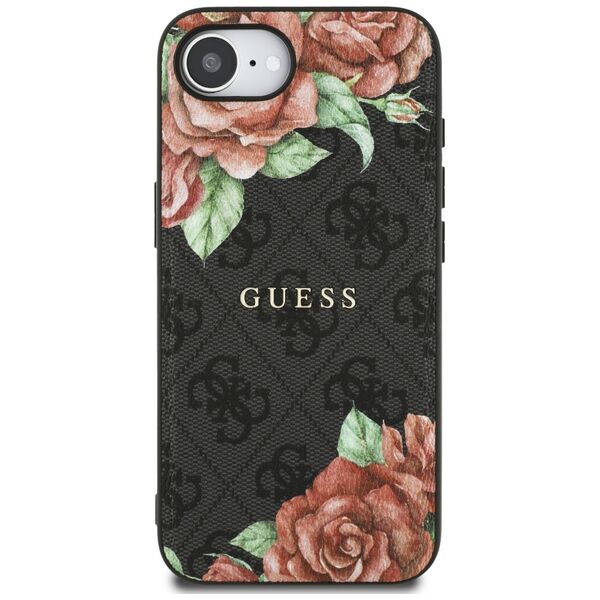 Θήκη Guess 4G Flowers Print MagSafe για iPhone 16e μαύρο