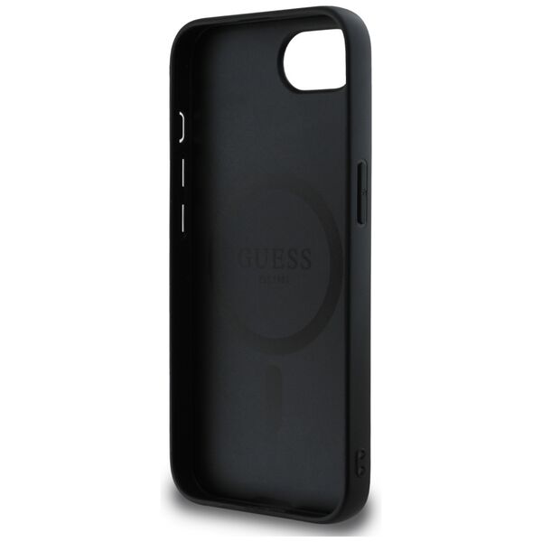 Θήκη Guess Grained Hot Stamp Peony Triangle Logo MagSafe για iPhone 16e μαύρο