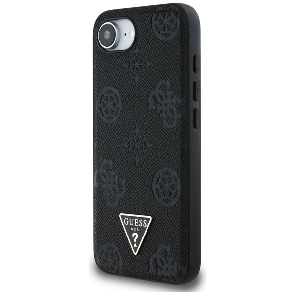 Θήκη Guess Grained Hot Stamp Peony Triangle Logo MagSafe για iPhone 16e μαύρο