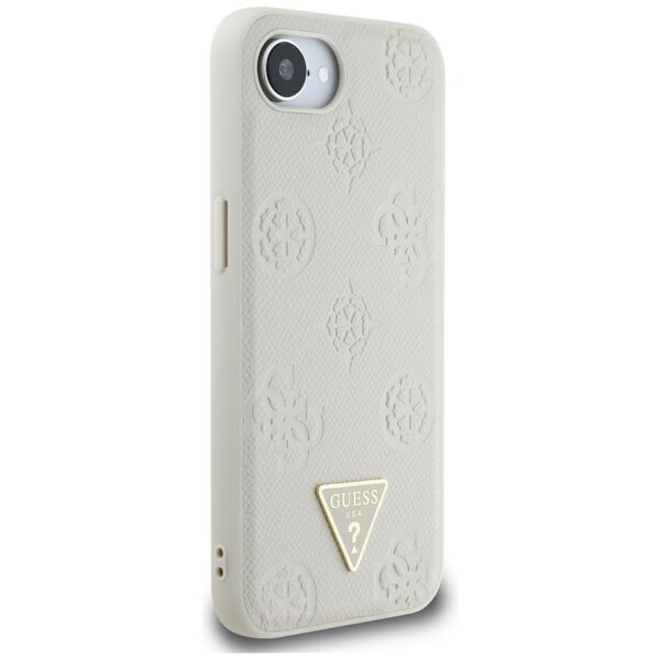 Θήκη Guess Grained Hot Stamp Peony Triangle Logo MagSafe για iPhone 16e μπεζ