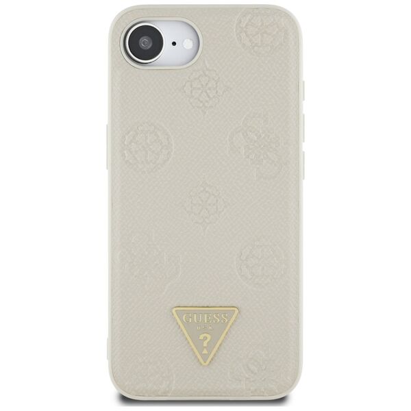 Θήκη Guess Grained Hot Stamp Peony Triangle Logo MagSafe για iPhone 16e μπεζ