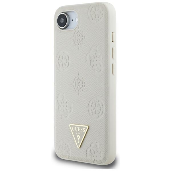 Θήκη Guess Grained Hot Stamp Peony Triangle Logo MagSafe για iPhone 16e μπεζ