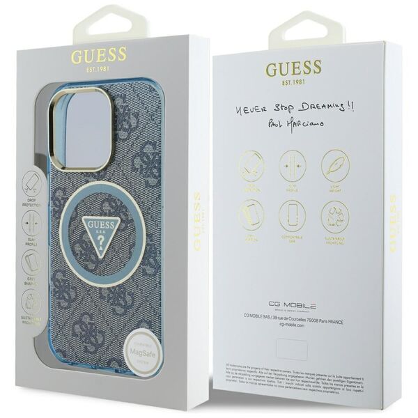 Θήκη Guess IML Metal Glitter 4G Circle Triangle MagSafe για iPhone 16 Pro Max μπλε