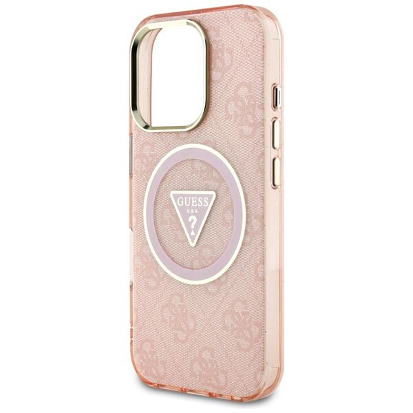 Θήκη Guess IML Metal Glitter 4G Circle Triangle MagSafe για iPhone 16 Pro Max ροζ