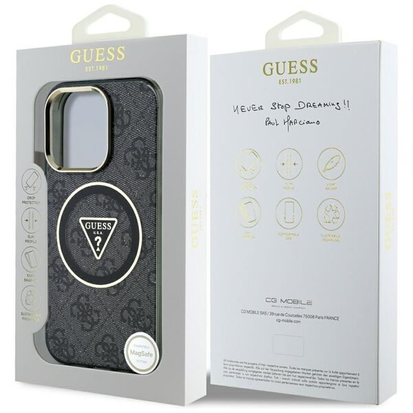 Θήκη Guess IML Metal Glitter 4G Circle Triangle MagSafe για iPhone 16 Pro Max μαύρο