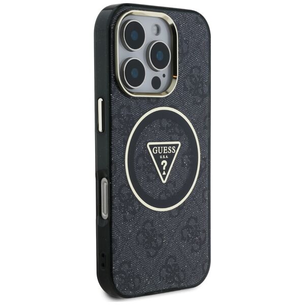 Θήκη Guess IML Metal Glitter 4G Circle Triangle MagSafe για iPhone 16 Pro Max μαύρο